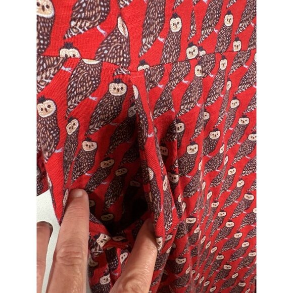 BODEN Regal Owl Penny Jersey Red 100% Cotton Dress Size 10P Animal Print Pockets - Picture 5 of 10